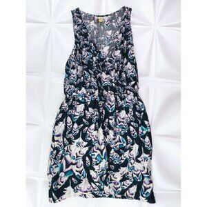 Leifsdottir Anthropologie Sz 4 Silk Feather Print Faux Wrap Dress s Blouson Tank
